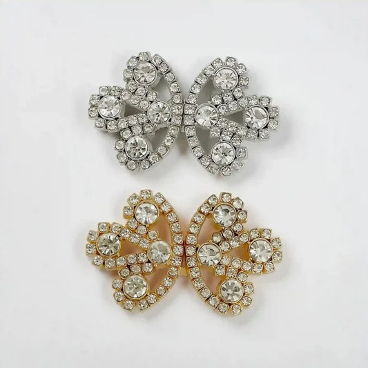 2 Pair | Bow Inspire Rhinestone Metal Frog Closure Buttons
