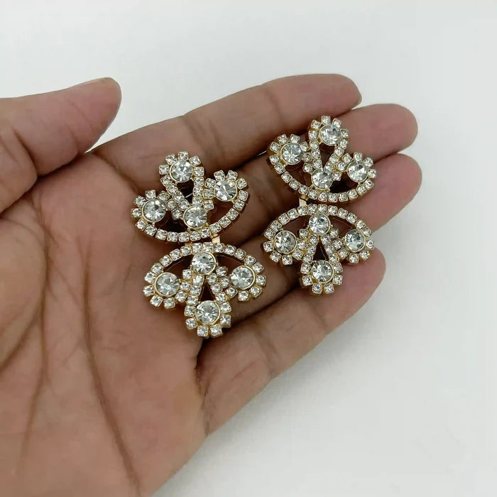 2 Pair | Bow Inspire Rhinestone Metal Frog Closure Buttons