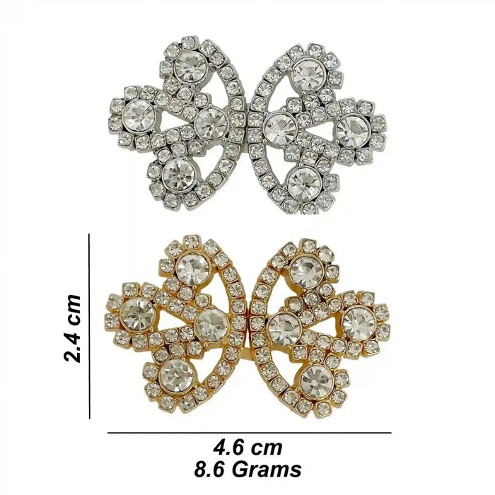 2 Pair | Bow Inspire Rhinestone Metal Frog Closure Buttons