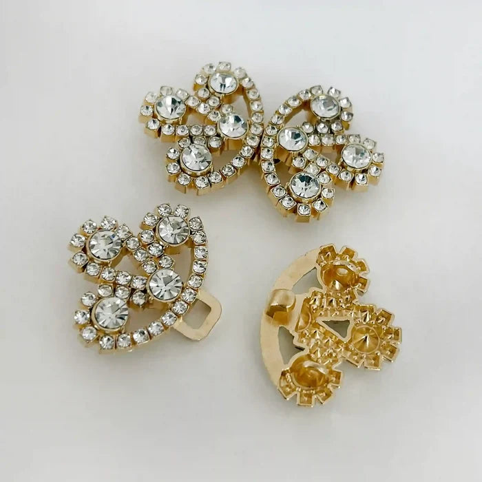 2 Pair | Bow Inspire Rhinestone Metal Frog Closure Buttons