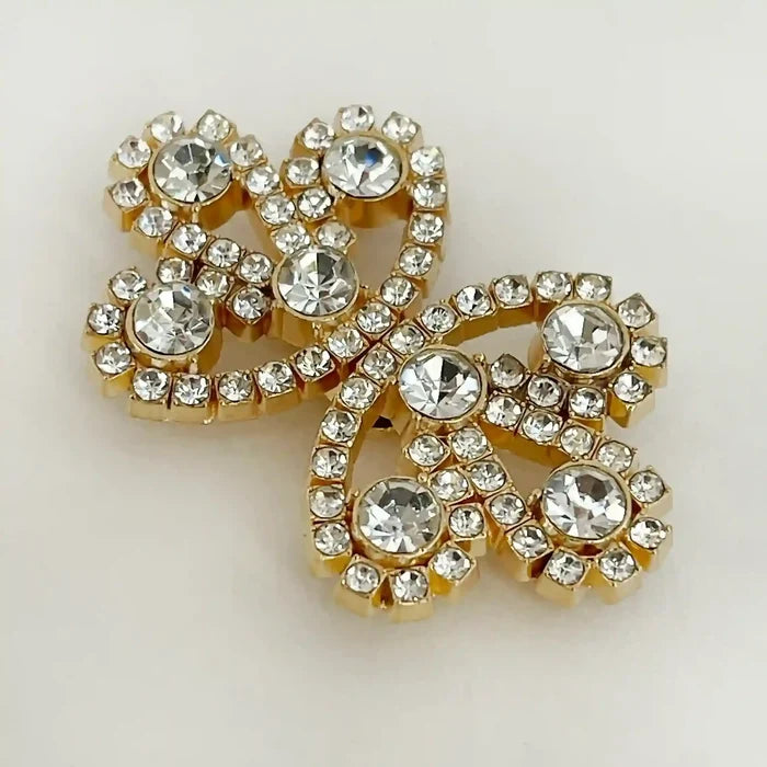 2 Pair | Bow Inspire Rhinestone Metal Frog Closure Buttons