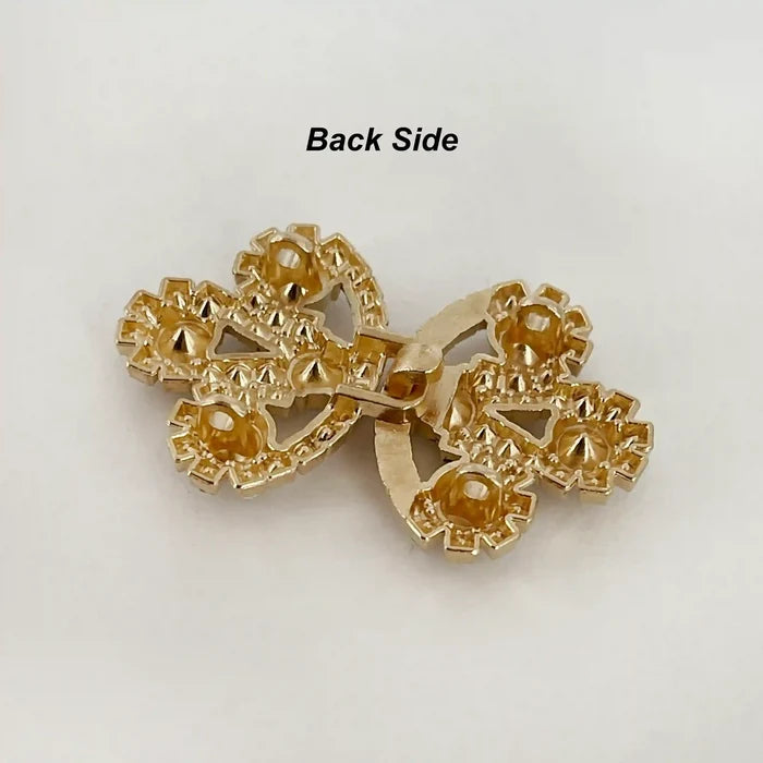 2 Pair | Bow Inspire Rhinestone Metal Frog Closure Buttons