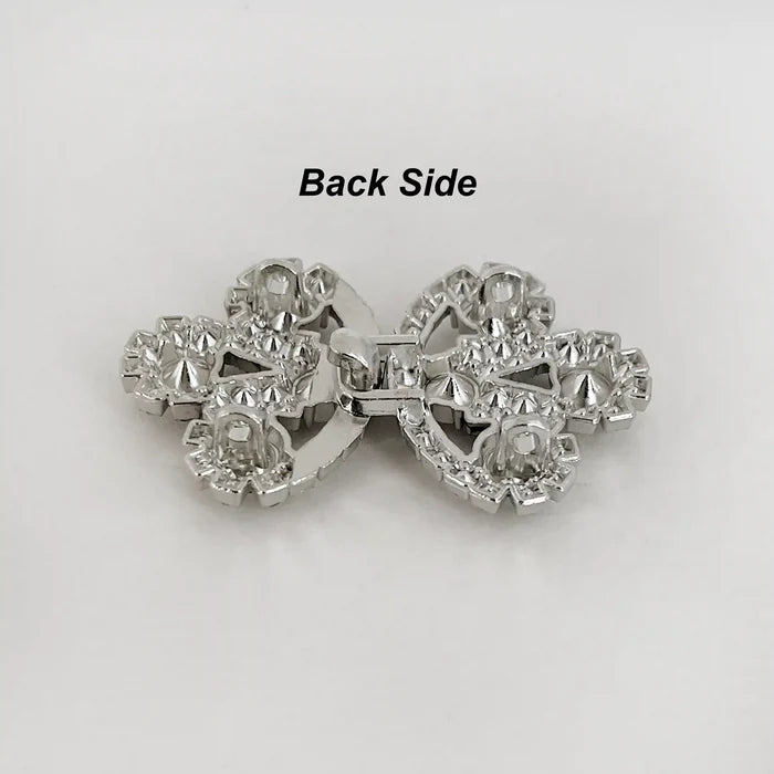 2 Pair | Bow Inspire Rhinestone Metal Frog Closure Buttons