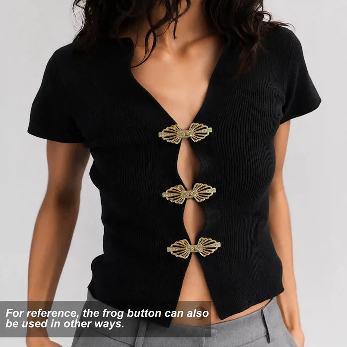 2 Pair | Bow Style Rhinestone Frog Closure Buttons