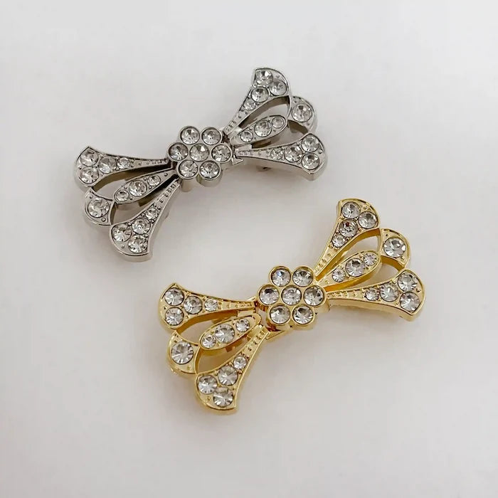 2 Pair | Bow Style Rhinestone Metal Frog Closure Buttons