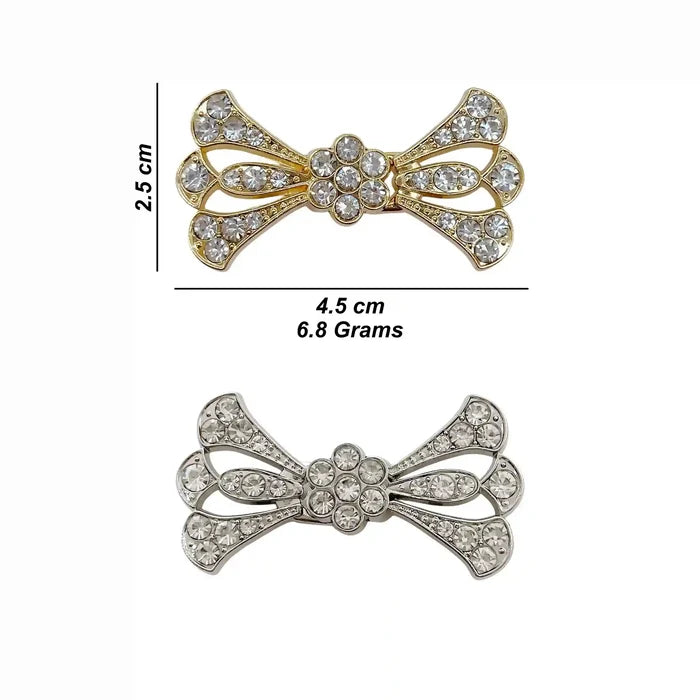 2 Pair | Bow Style Rhinestone Metal Frog Closure Buttons