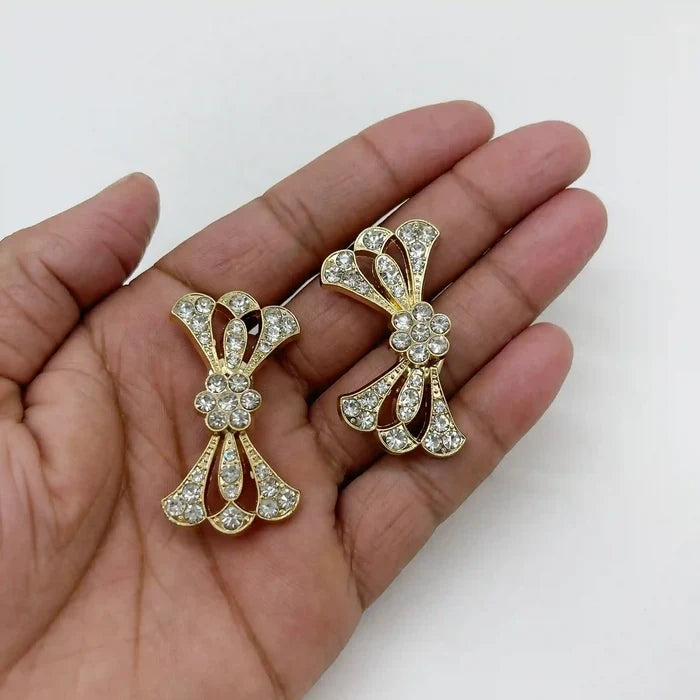 2 Pair | Bow Style Rhinestone Metal Frog Closure Buttons