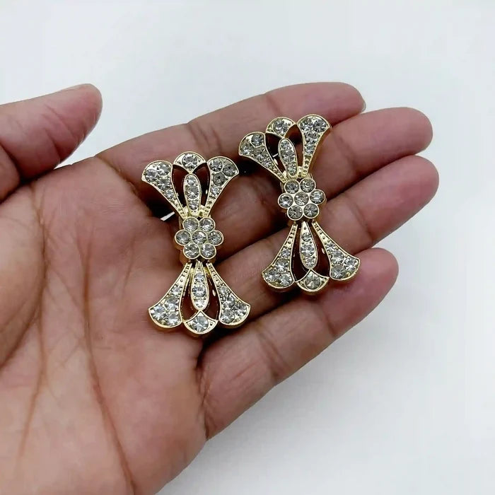 2 Pair | Bow Style Rhinestone Metal Frog Closure Buttons