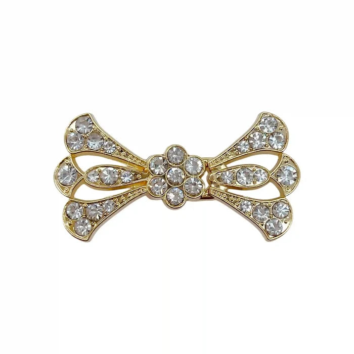 2 Pair | Bow Style Rhinestone Metal Frog Closure Buttons