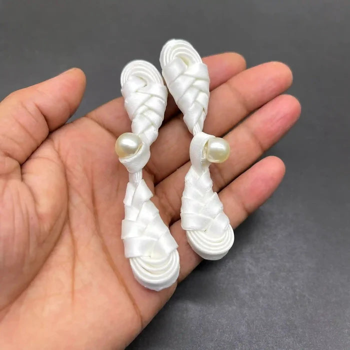 2 Pair | Braided Lattice Pearl Frog Closure Button