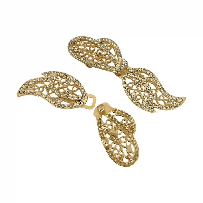 2 Pair | Crystal-Encrusted Filigree Metal Frog Closure Buttons