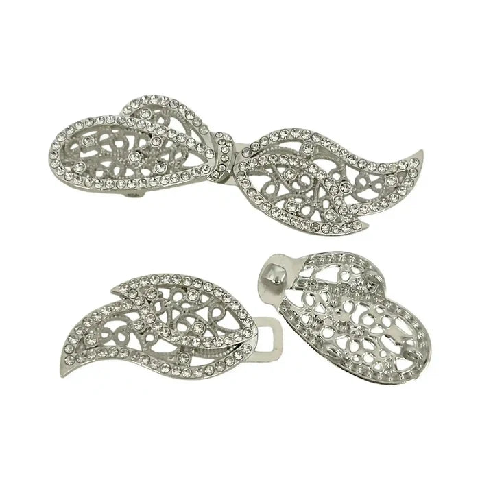 2 Pair | Crystal-Encrusted Filigree Metal Frog Closure Buttons