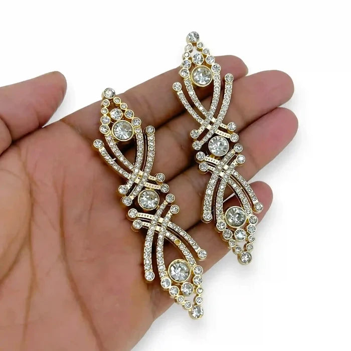 2 Pair | Crystal-Encrusted Metal Frog Closure Buttons