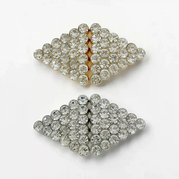 2 Pair | Crystalline Diamond-Grid Metal Frog Closure Buttons