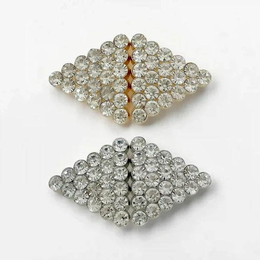 2 Pair | Crystalline Diamond-Grid Metal Frog Closure Buttons