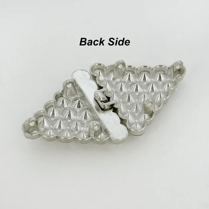 2 Pair | Crystalline Diamond-Grid Metal Frog Closure Buttons