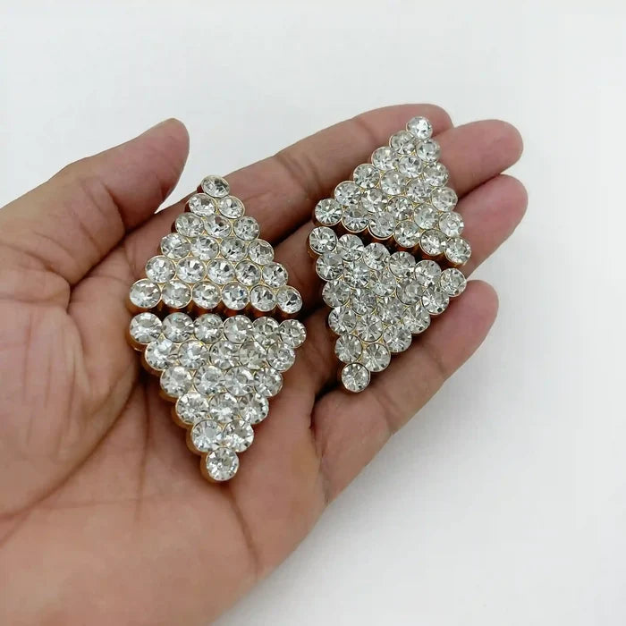 2 Pair | Crystalline Diamond-Grid Metal Frog Closure Buttons