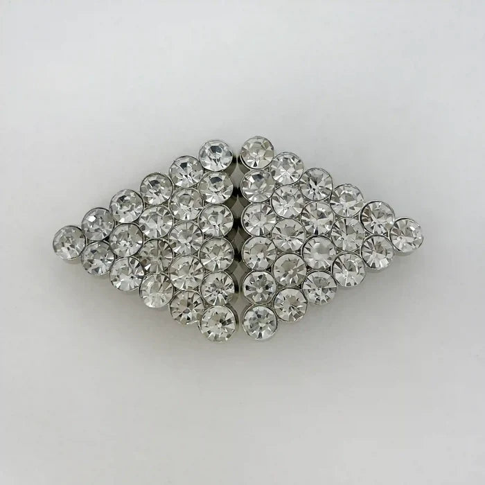 2 Pair | Crystalline Diamond-Grid Metal Frog Closure Buttons