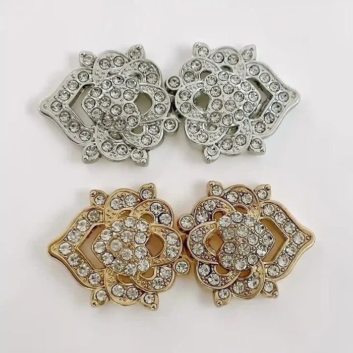 2 Pair | Floral Bow Rhinestone Frog Closure Buttons