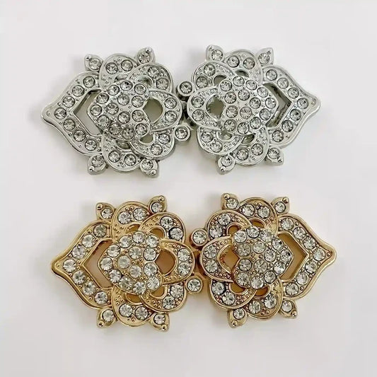 2 Pair | Floral Bow Rhinestone Frog Closure Buttons