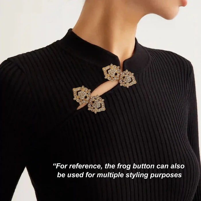 2 Pair | Floral Bow Rhinestone Frog Closure Buttons