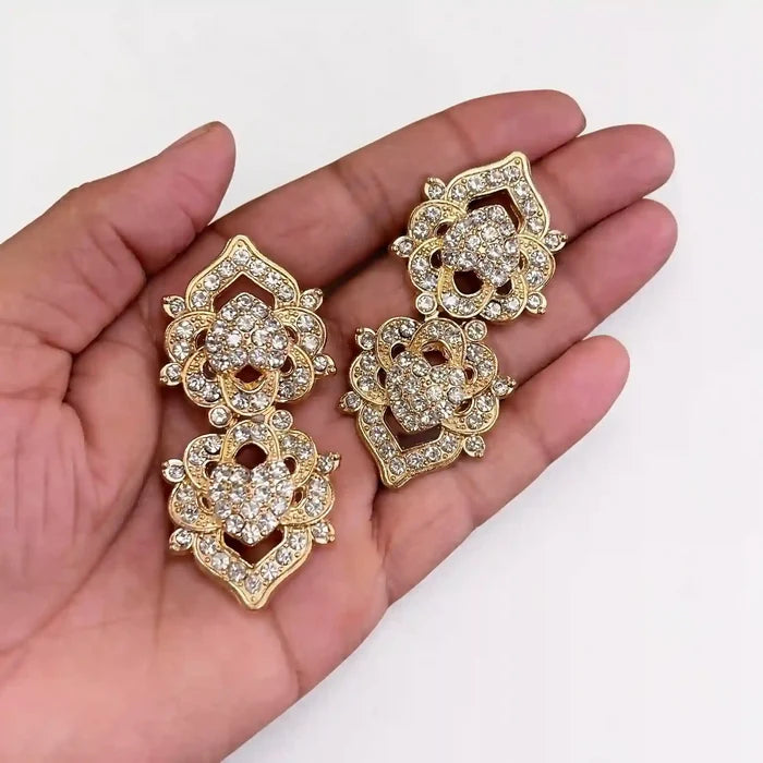 2 Pair | Floral Bow Rhinestone Frog Closure Buttons