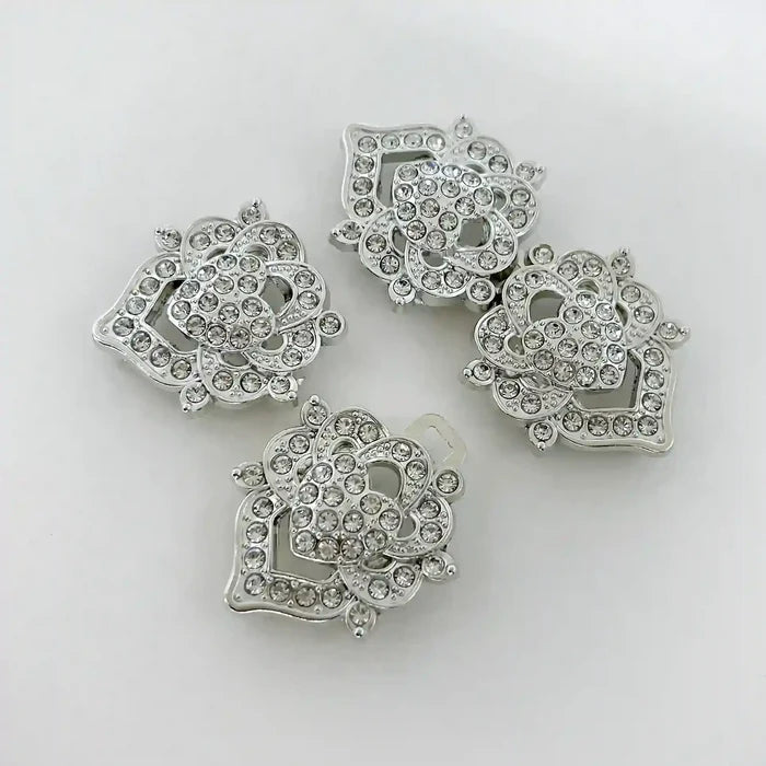 2 Pair | Floral Bow Rhinestone Frog Closure Buttons