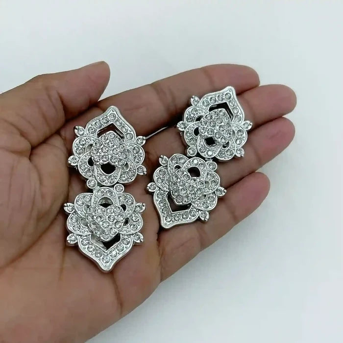 2 Pair | Floral Bow Rhinestone Frog Closure Buttons