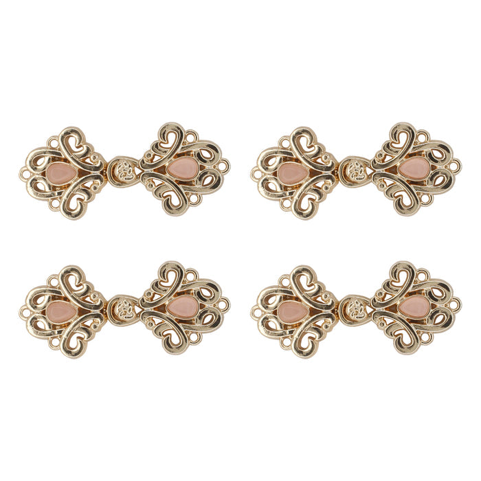 2 Pair | Floral Fantasy with Gems Frog Closure Metal Buttons