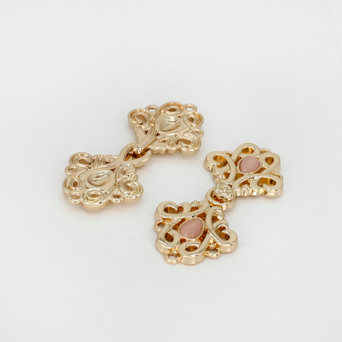 2 Pair | Floral Fantasy with Gems Frog Closure Metal Buttons
