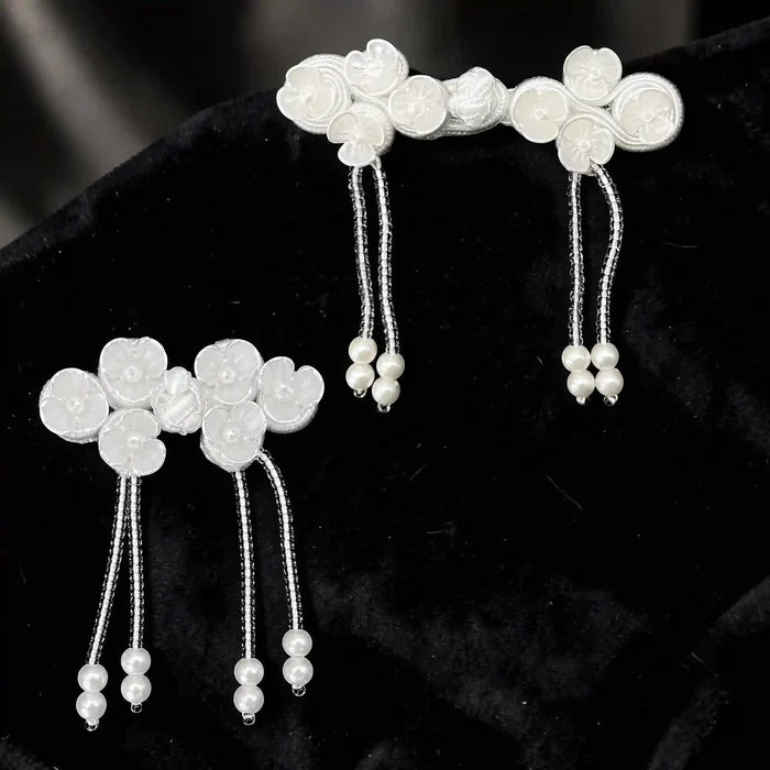 2 Pair | Floral Pearl Tassel Frog Closure Buttons