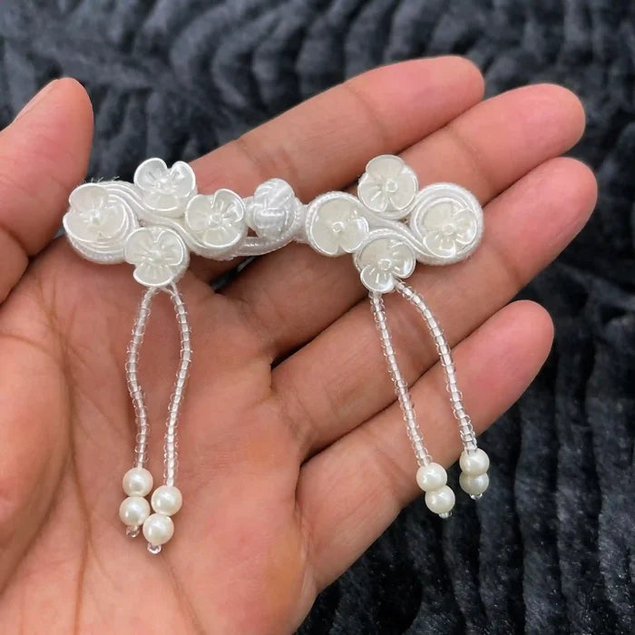 2 Pair | Floral Pearl Tassel Frog Closure Buttons