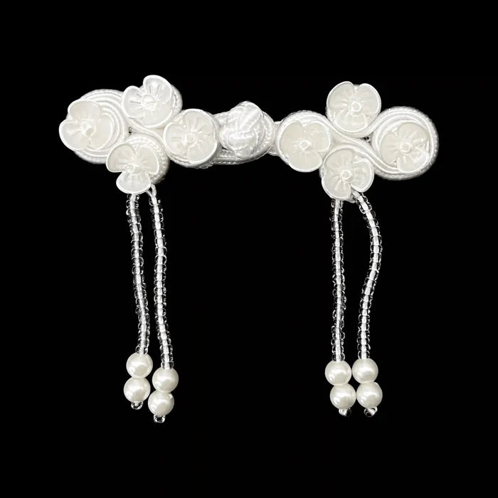 2 Pair | Floral Pearl Tassel Frog Closure Buttons
