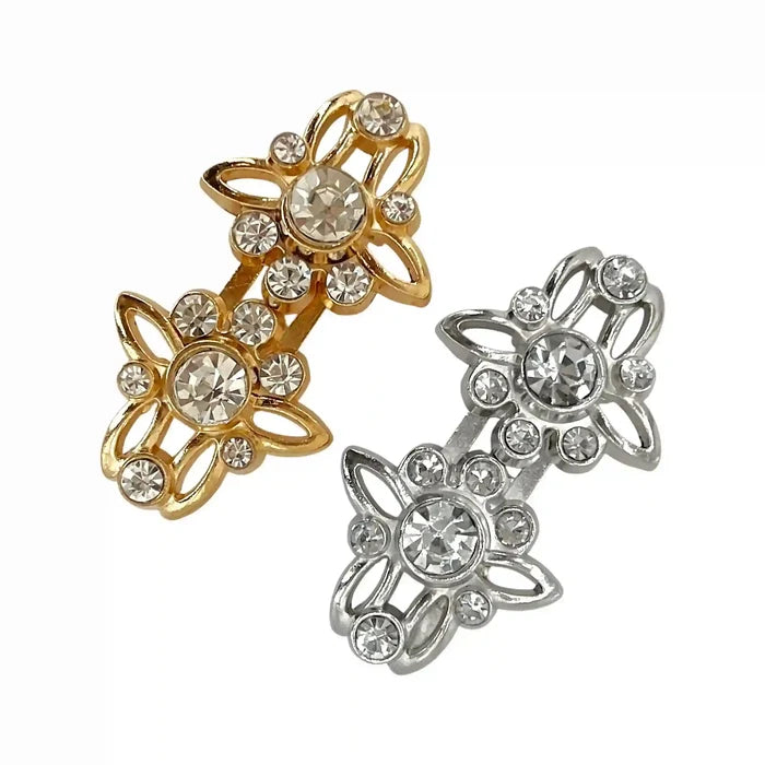 2 Pair| Floral Rhinestone Frog Closure Buttons