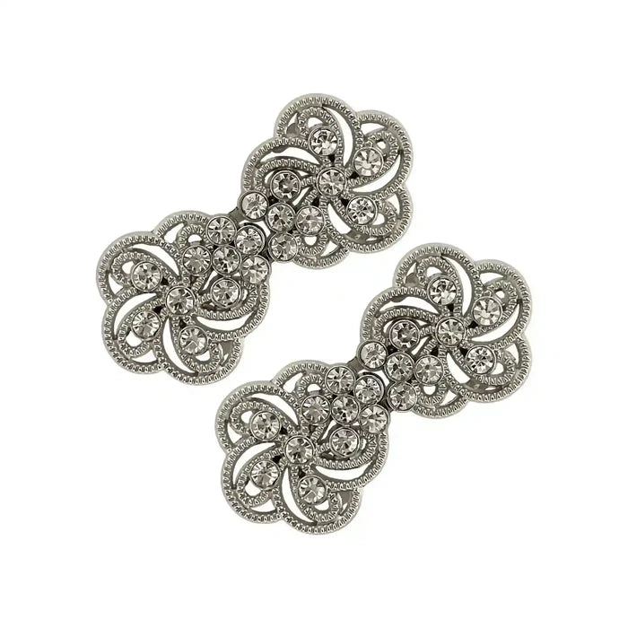 2 Pair | Floral Rhinestone Frog Closure Buttons