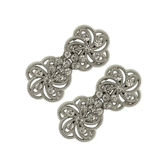 2 Pair | Floral Rhinestone Frog Closure Buttons