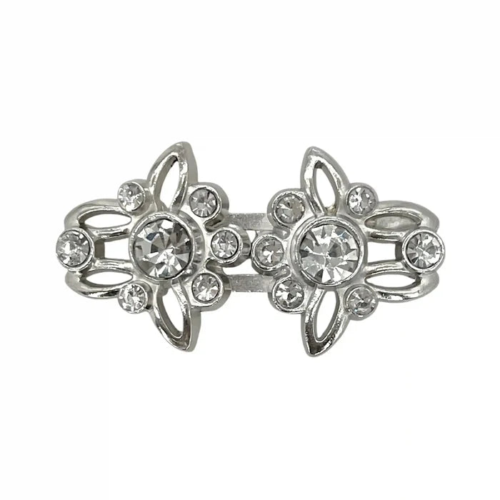 2 Pair| Floral Rhinestone Frog Closure Buttons