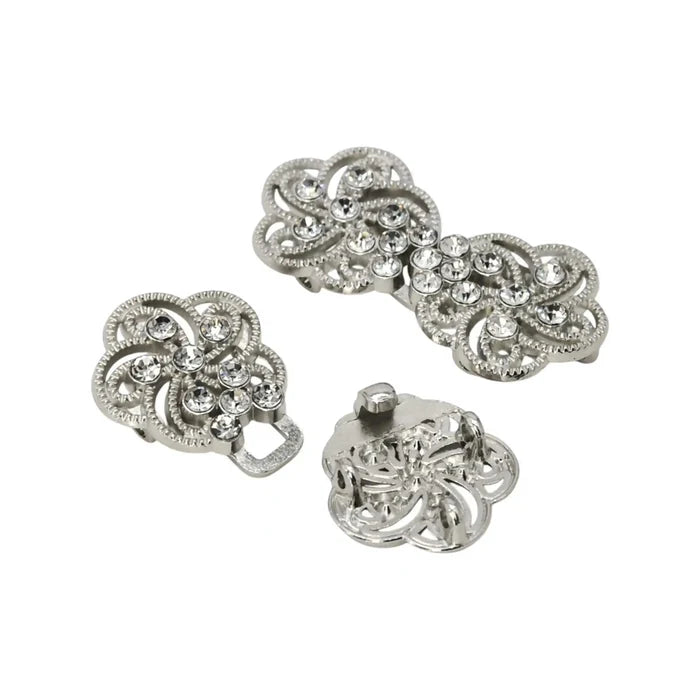 2 Pair | Floral Rhinestone Frog Closure Buttons