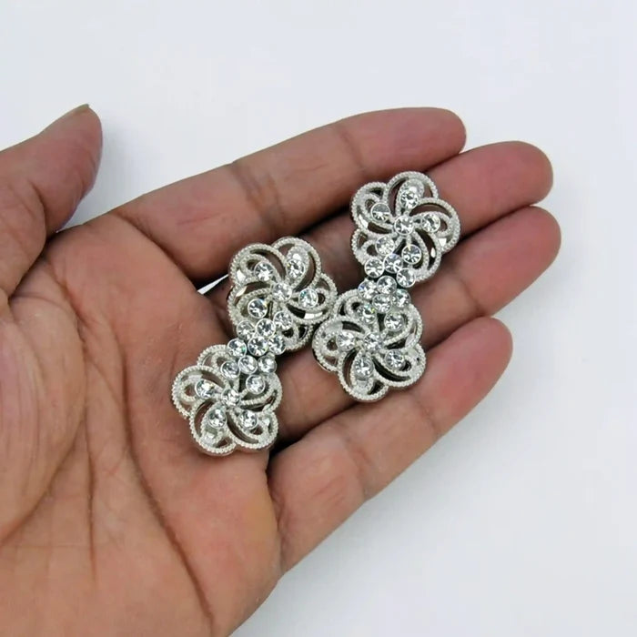 2 Pair | Floral Rhinestone Frog Closure Buttons