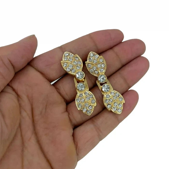 2 Pair | Leaf Shape Rhinestone Buttons