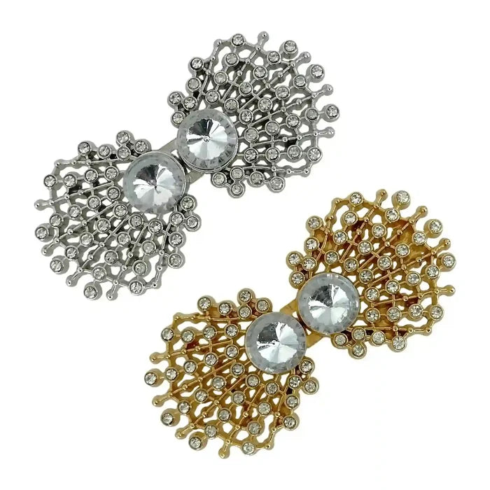 2 Pair | Ornate Lattice Bow Diamond Rhinestone Frog Closure Buttons