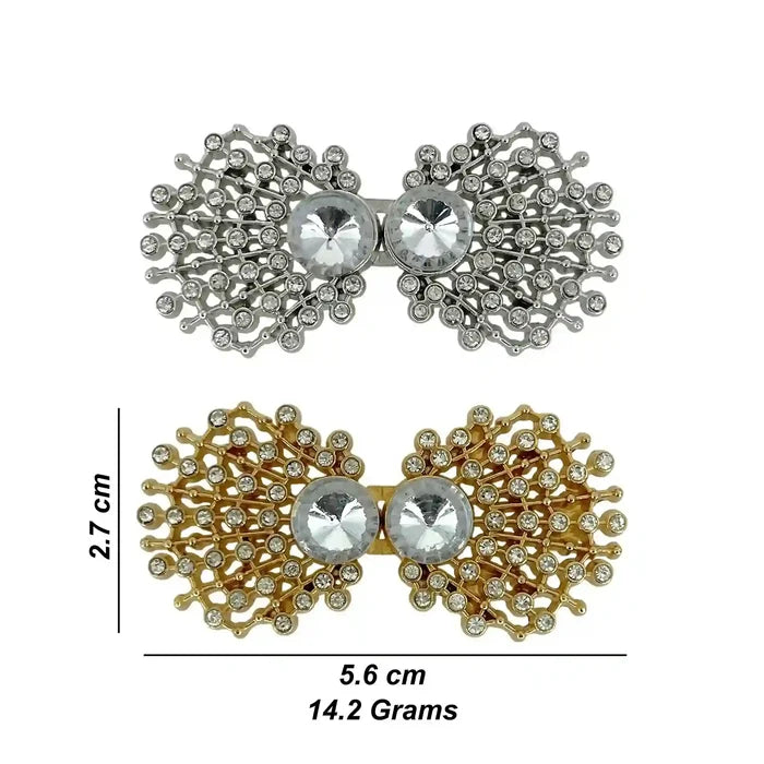 2 Pair | Ornate Lattice Bow Diamond Rhinestone Frog Closure Buttons