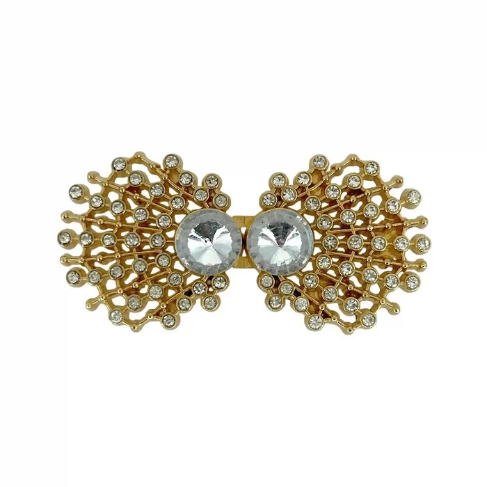 2 Pair | Ornate Lattice Bow Diamond Rhinestone Frog Closure Buttons