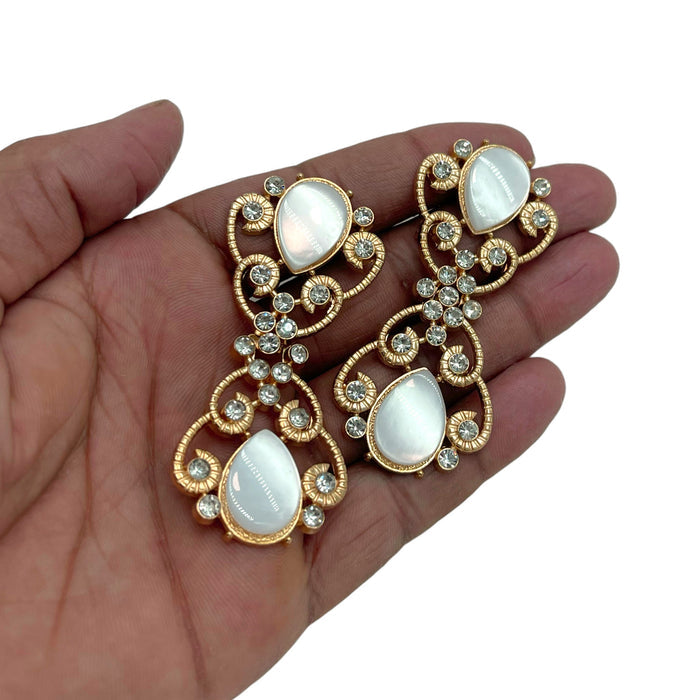 2 Pair | Pearl & Rhinestone Metal Frog Clsoure Buttons