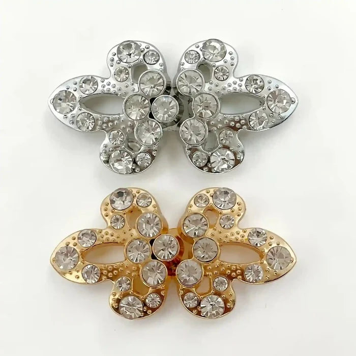 2 Pair | Radiant Crystal Butterfly Metal Frog CLosure Buttons
