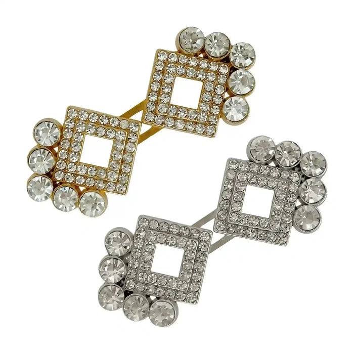2 Pair | Rhinestone Square Frog Closure Buttons