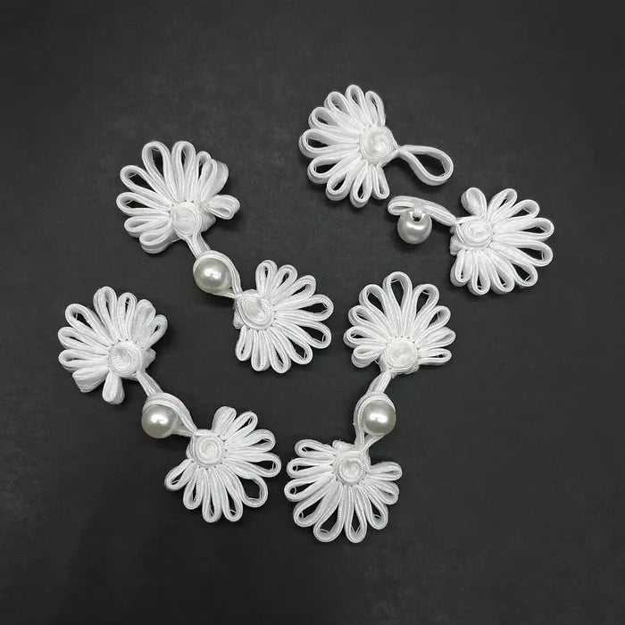 2 Pair | Satin Cord Pearl Frog Button
