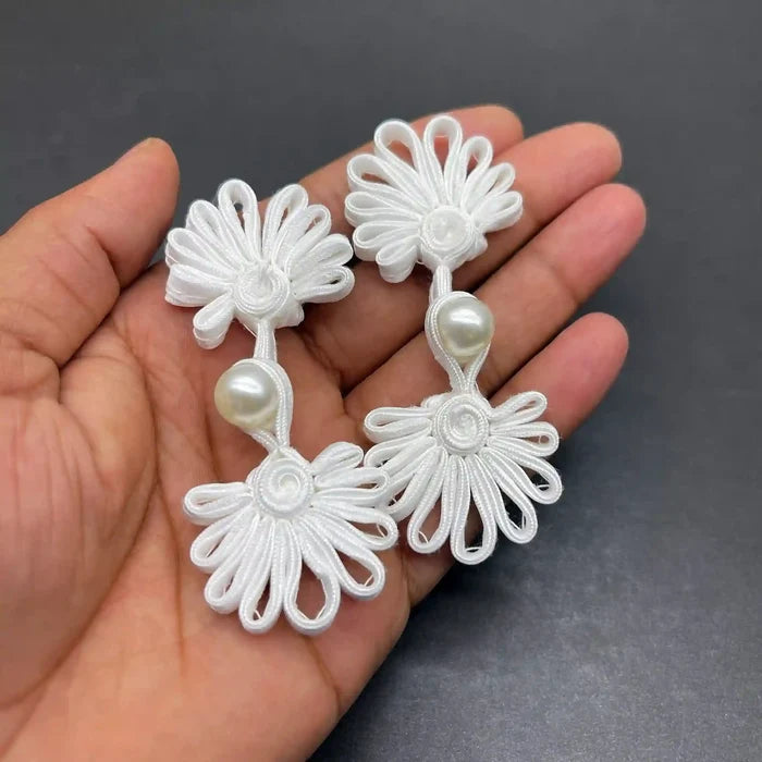 2 Pair | Satin Cord Pearl Frog Button