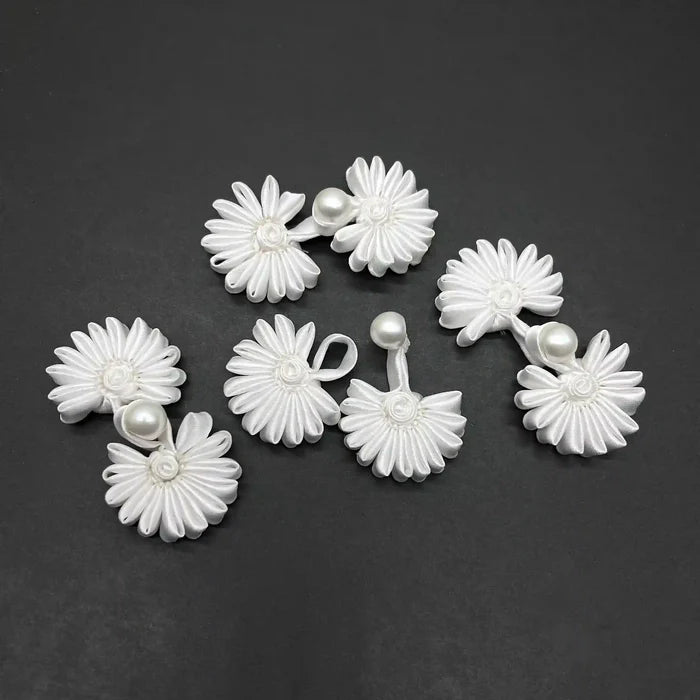 2 Pair | Satin Cord Pearl Frog Button