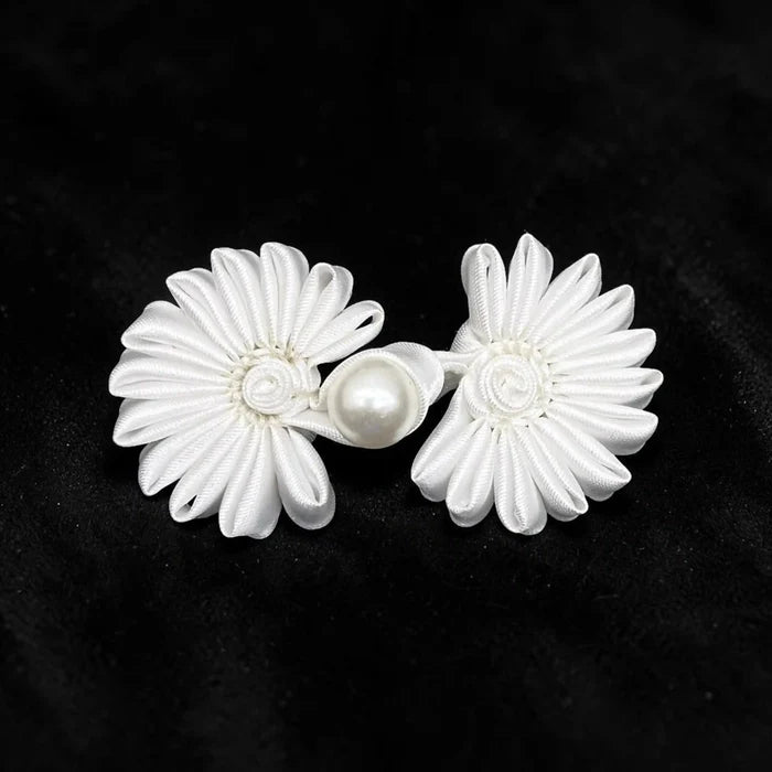 2 Pair | Satin Cord Pearl Frog Button